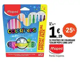 E.Leclerc 12 FEUTRES DE COLORIAGE "COLOR'PEPS LONG LIFE" offre