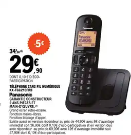 E.Leclerc TÉLÉPHONE SANS FIL NUMÉRIQUE KX-TGC210FRB offre