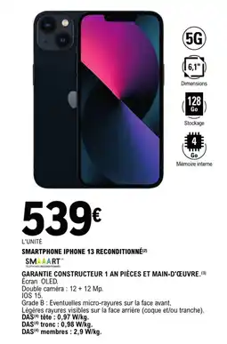E.Leclerc SMARTPHONE IPHONE 13 RECONDITIONNÉ(2) offre