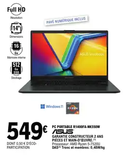 E.Leclerc PC PORTABLE R1400FA-NK550W offre