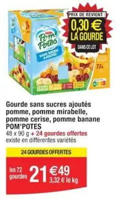Cora x Carrefour Gourde sans sucres ajoutés pomme, pomme mirabelle, pomme cerise, pomme banane POM'POTES offre