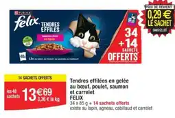 Cora x Carrefour Tendres effilées en gelée au bœuf, poulet, saumon et carrelet FELIX offre