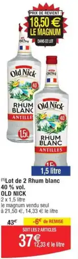 Cora x Carrefour (1) Lot de 2 Rhum blanc 40 % vol. OLD NICK offre
