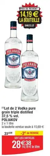 Cora x Carrefour (1) Lot de 2 Vodka pure grain triple distilled 37,5 % vol. POLIAKOV offre