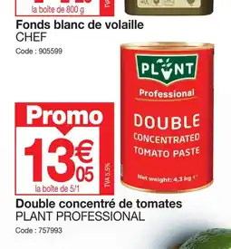 Promocash Double concentré de tomates PLANT PROFESSIONAL offre
