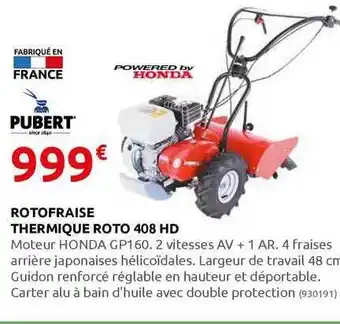 Rural Master Rotofraise Thermique Roto 408 Hd Pubert offre