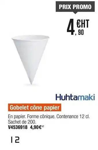 Plein ciel Gobelet Cône Papier Huhtamaki offre