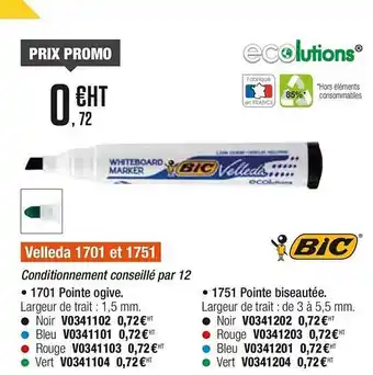 Plein ciel Velleda 1701 Et 1751 Bic offre