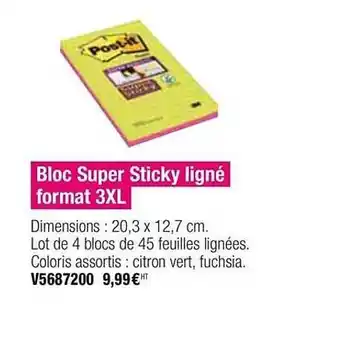 Plein ciel Bloc Super Sticky Ligné Format 3xl offre
