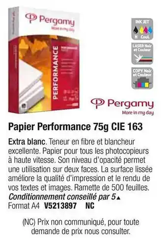 Plein ciel Papier Performance 75g Cie 163 Pergamy offre