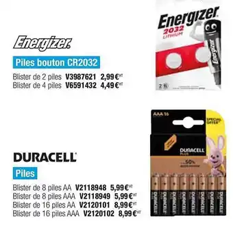 Plein ciel Piles Bouton Cr2032, Piles Duracell offre