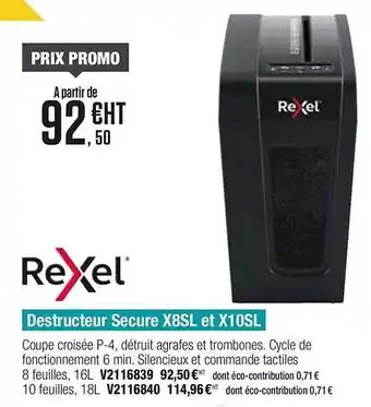 Plein ciel Destructeur Secure X8sl Et X10sl Rexel offre