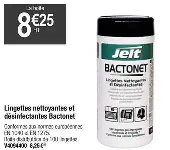 Plein ciel Lingettes Nettoyantes Et Désinfectantes Bactonet Jelt offre