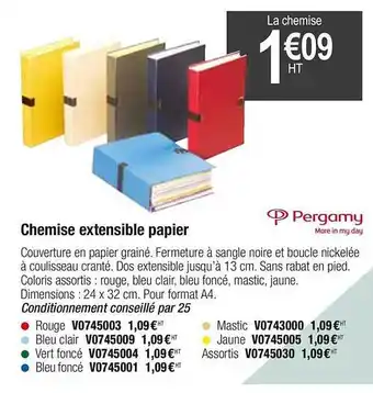 Plein ciel Chemise Extensible Papier Pergamy offre