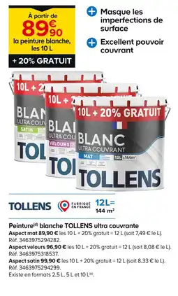 Castorama TOLLENS Peinture(d) blanche ultra couvrante offre