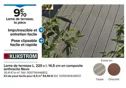 Castorama KLIKSTROM Lame de terrasse L. 220 x l. 14,5 cm en composite anthracite Neva offre