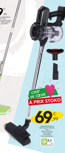 Stokomani Home STAFF L'ASPIRATEUR BALAI SANS SAC ET SANS FIL offre