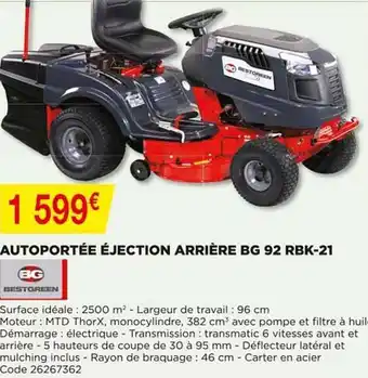 Bricomarché Autoportée éjection Arrière Bg 92 Rbk-21 offre
