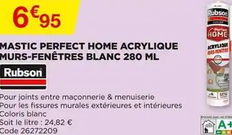 Bricomarché Mastic Perfect Home Acrylique Murs-fenêtres Blanc 280 Ml Rubson offre