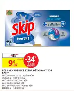 Intermarché Cajoline - skip - lessive capsules extra détachant x36 offre