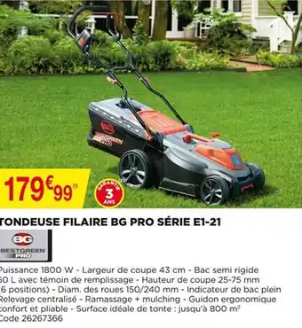 Bricomarché Tondeuse Filaire Bg Pro Série E1-21 offre