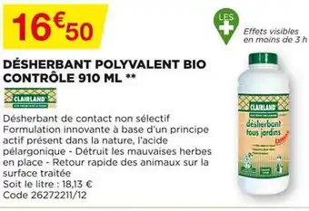Bricomarché Désherbant Polyvalent Bio Contrôle 910 Ml Clairland offre