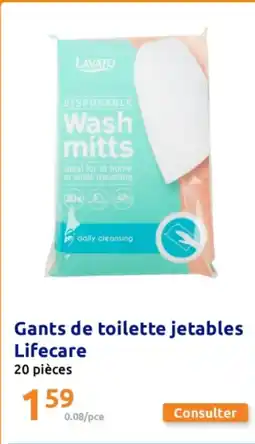 Action Gants de toilette jetables Lifecare 20 pièces offre