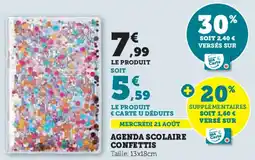 Super U AGENDA SCOLAIRE CONFETTIS offre