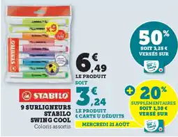Super U 9 SURLIGNEURS STABILO SWING COOL offre