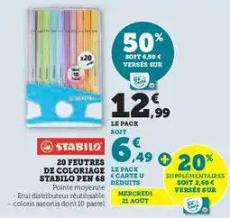 Super U 20 FEUTRES DE COLORIAGE LE PACK STABILO PEN 68 offre
