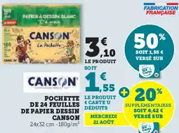 Super U POCHETTE DE 24 FEUILLES DE PAPIER DESSIN CANSON offre