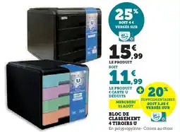 Super U BLOC DE CLASSEMENT 4 TIROIRS U offre