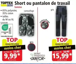 Norma TOPTEX Short ou pantalon de travail offre