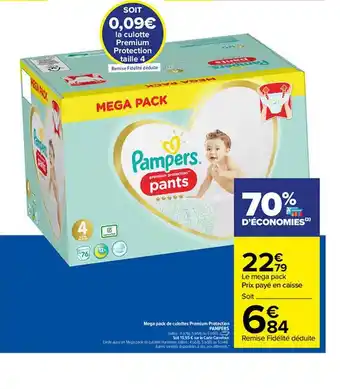 Carrefour Mega Pack De Culottes Premium Protection Pampers offre