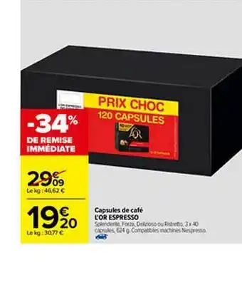 Carrefour Capsules De Café L'or Espresso offre