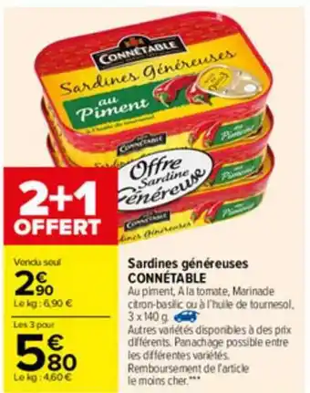 Carrefour Sardines Généreuses Connétable offre