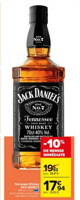 Carrefour Tennessee Whiskey Jack Daniel's offre