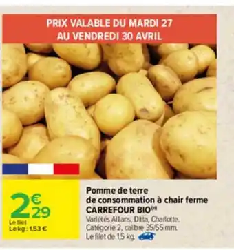 Carrefour Pomme De Terre De Consommation à Chair Ferme Carrefour Bio offre