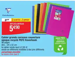 Cahier grands carreaux couverture opaque recyclé PEFC Koverbook