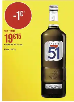 Casino Supermarchés Pastis 51 Pastis 51 45 % vol offre