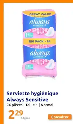 Action Always Serviette hygiénique Sensitive offre