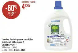 Casino Supermarchés L'ARBRE VERT Lessive liquide peaux sensibles famille et bébé aussi ! offre