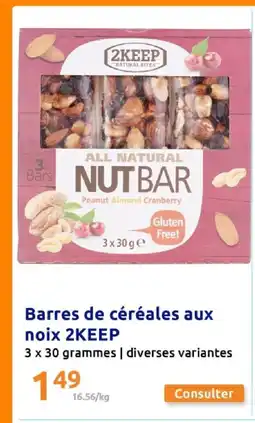 Action 2KEEP Barres de céréales aux noix offre