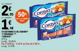 E.Leclerc 18 BÂTONNETS DE SURIMI(2) "L'ORIGINAL"(4) "CORAYA" offre