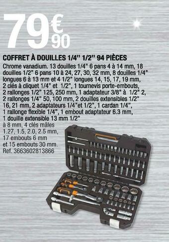 Brico Dépôt Magnusson coffret à douilles 1/4’’ 1/2’’ 94 pièces offre