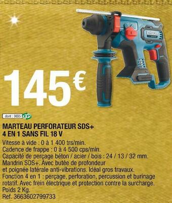 Brico Dépôt Erbauer marteau perforateur sds+ 4 en 1 sans fil 18 v offre