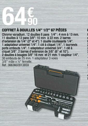 Brico Dépôt Magnusson coffret à douilles 1/4’’ 1/2’’ 67 pièces offre