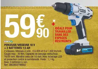 Brico Dépôt Mac allister perceuse/visseuse 18 v + 2 batteries 1,5 ah offre