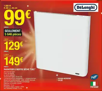 Brico Dépôt Delonghi radiateur à inertie sèche "ciel" offre