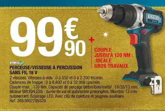 Brico Dépôt Perceuse/visseuse à percussion sans fil 18 v offre